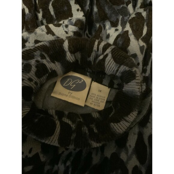 DG2 Diane Gilman 1X Turtleneck Blue Leopard Print Pullover Sweater Dress - Picture 5 of 12